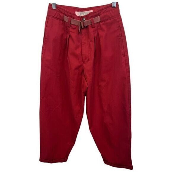 Vintage 90's Red Pleated High Waisted Chino Pants with Belt. Size 9/10 - Picture 2 of 7